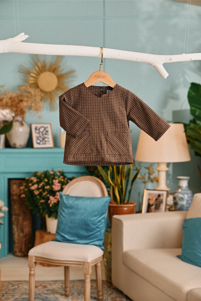 The Tanam Babies Kurta - Complete Brown Checked