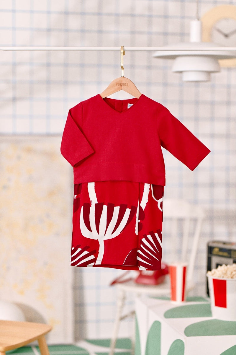 The Tabur Babies Kurung - Crimson Red