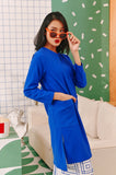 The Tabur Women Pin-Tucks Kurung Top - Classic Blue