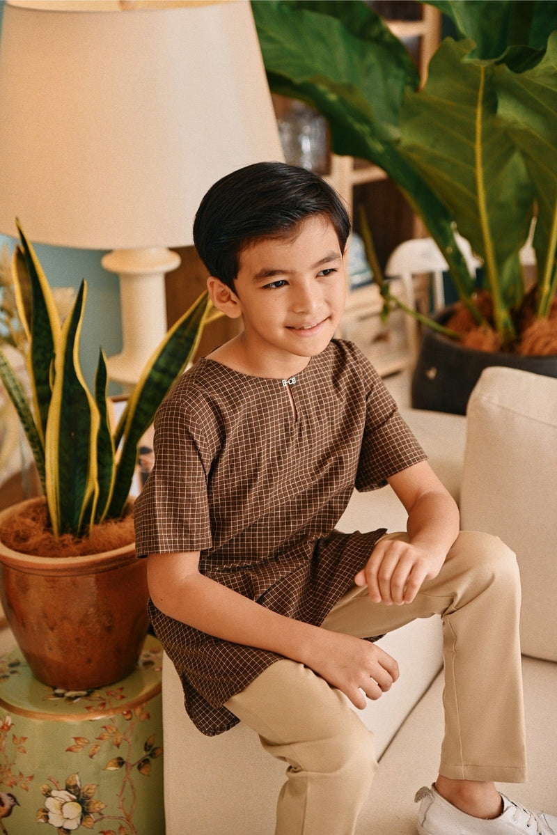 The Tanam Short Sleeve Kurta - Complete Brown Checked