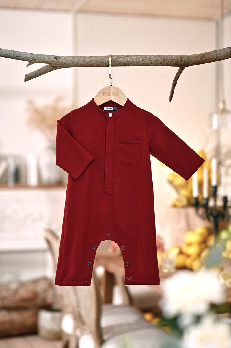 The Menuai Babies Baju Melayu Jumpsuit - Maroon
