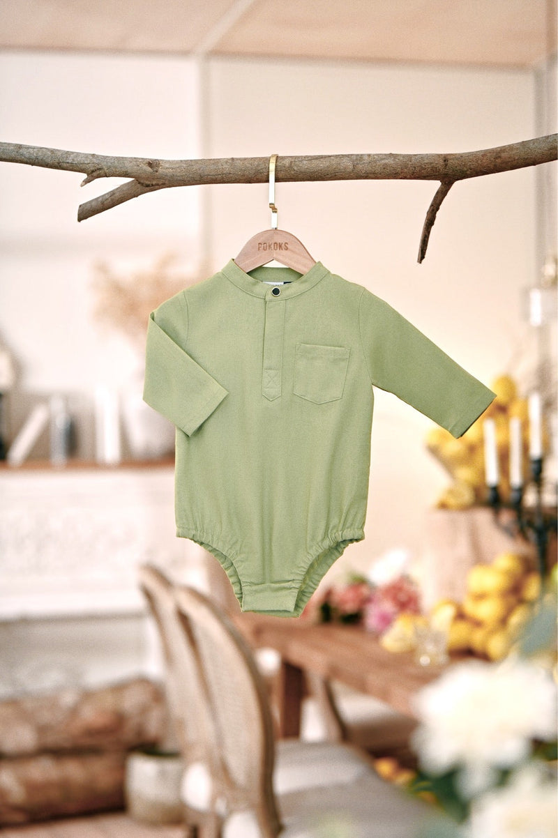 The Menuai Babies Baju Melayu Romper - Lawn Green