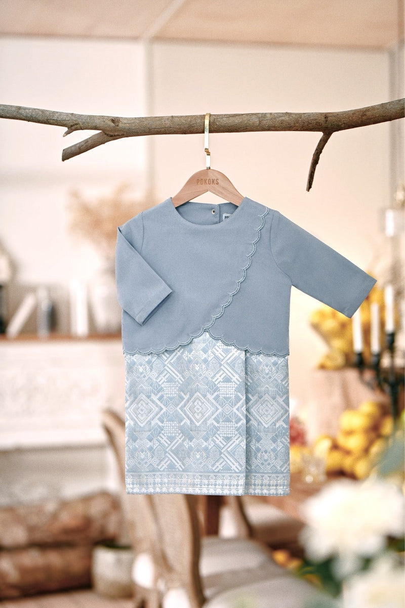 The Menuai Babies Broderie Jacquard Kurung - Light Pigeon Blue