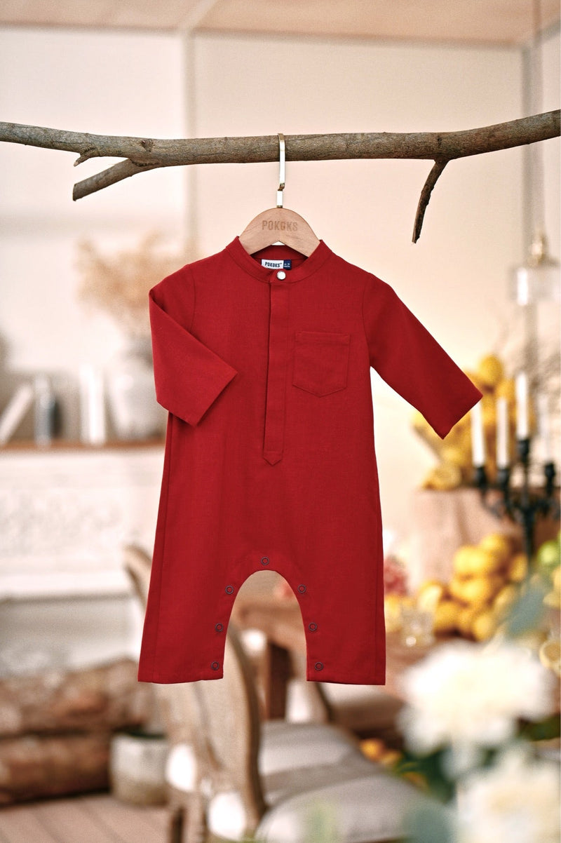The Menuai Babies Baju Melayu Jumpsuit - Crimson Red