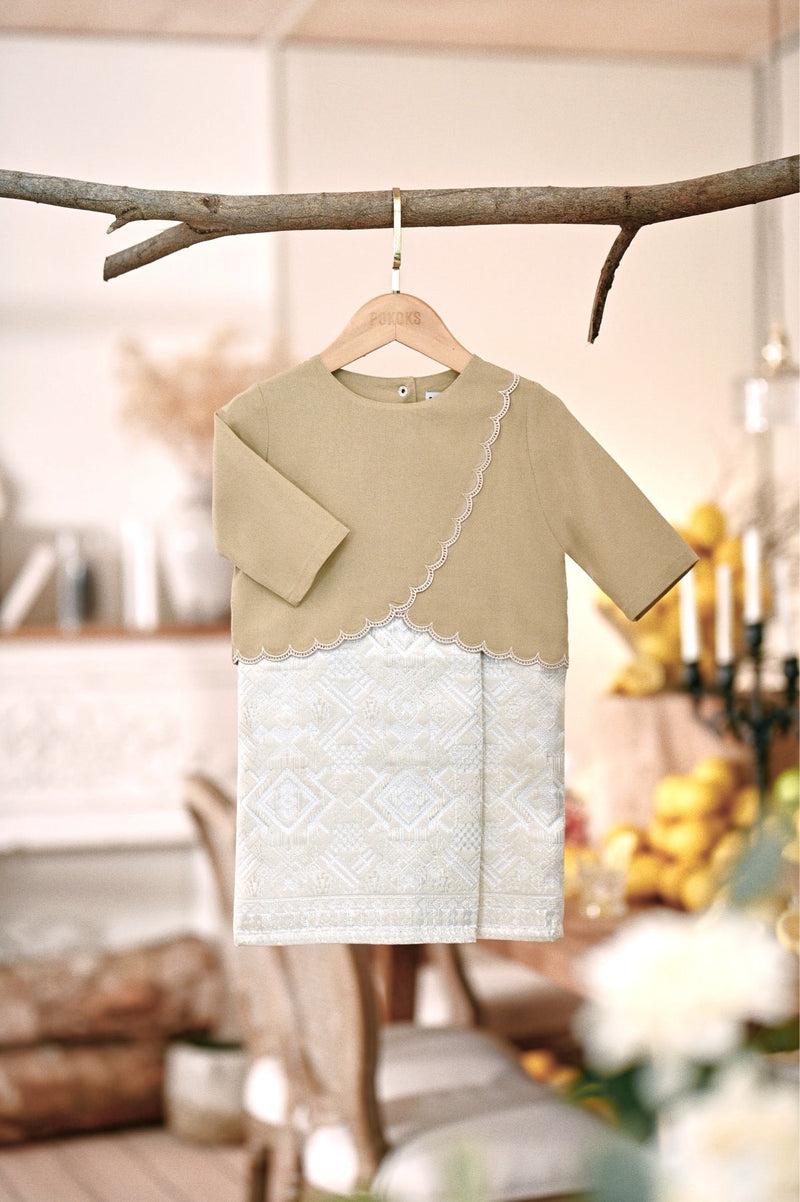 The Menuai Babies Broderie Jacquard Kurung - British Khaki
