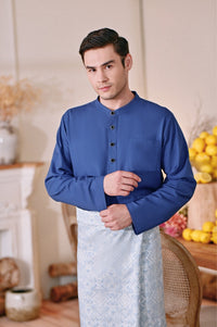 The Menuai Men Baju Melayu Top - Steel Blue