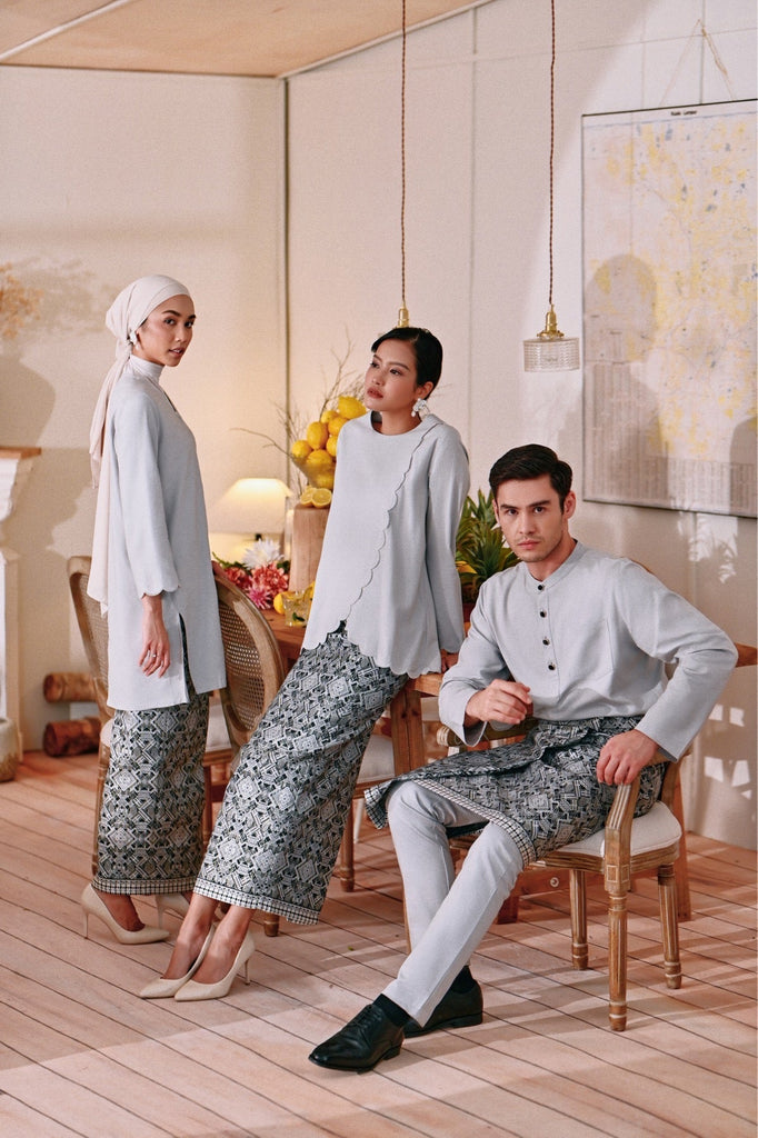 The Menuai Women Broderie Kurung Top - Light Grey
