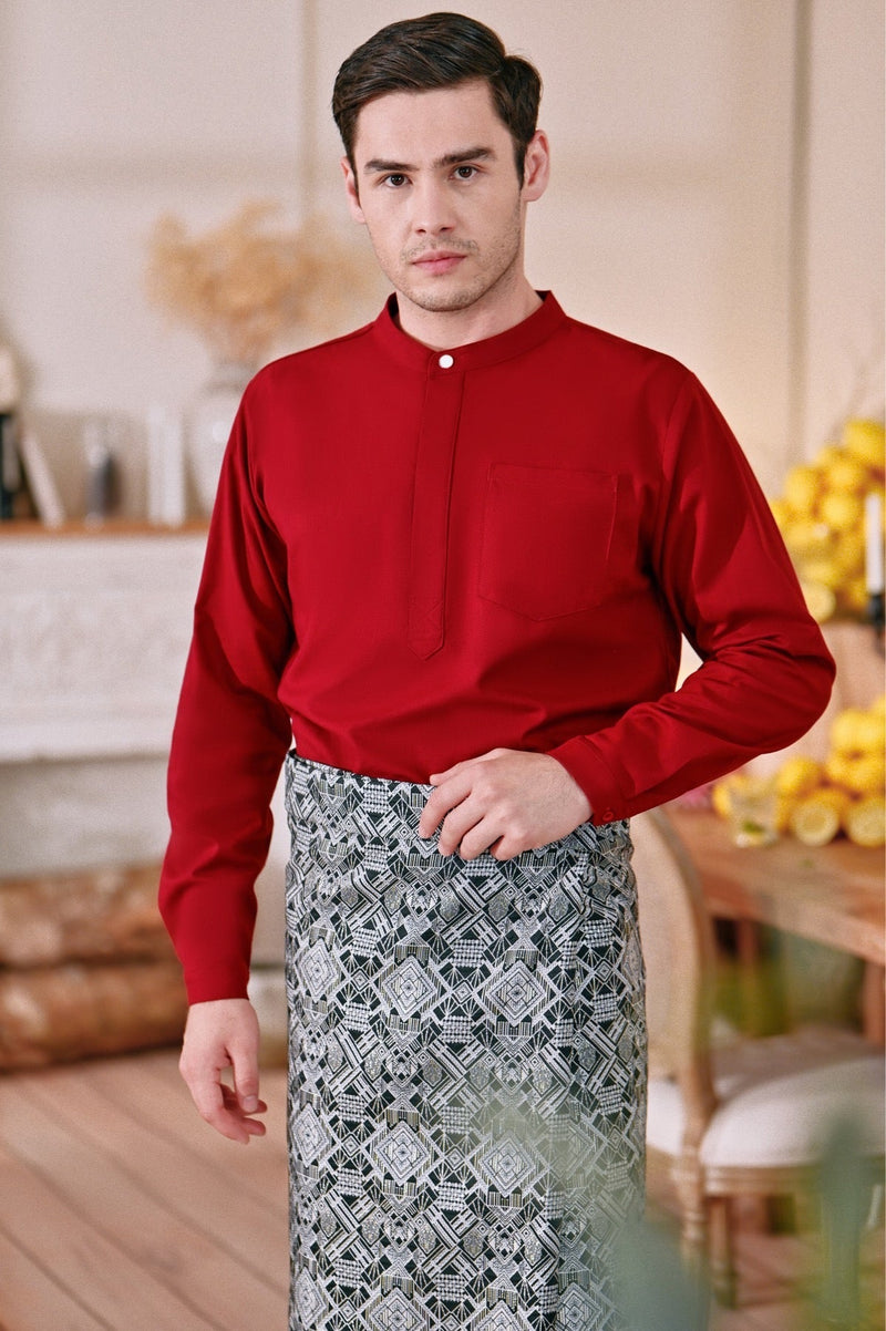 The Menuai Men Baju Melayu Top - Maroon