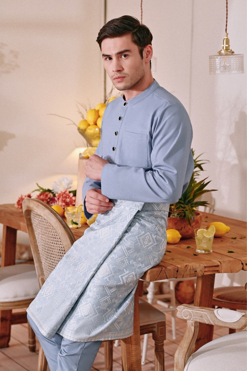 The Menuai Men Baju Melayu Top - Light Pigeon Blue