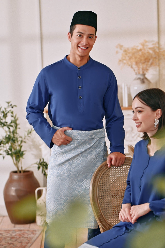 The Menuai Men Baju Melayu Top - Steel Blue