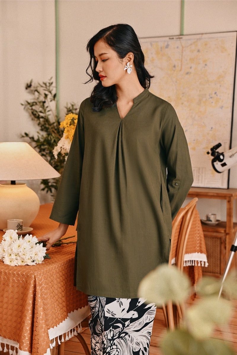 The Lembah Women Airy Kurung Top - Olive