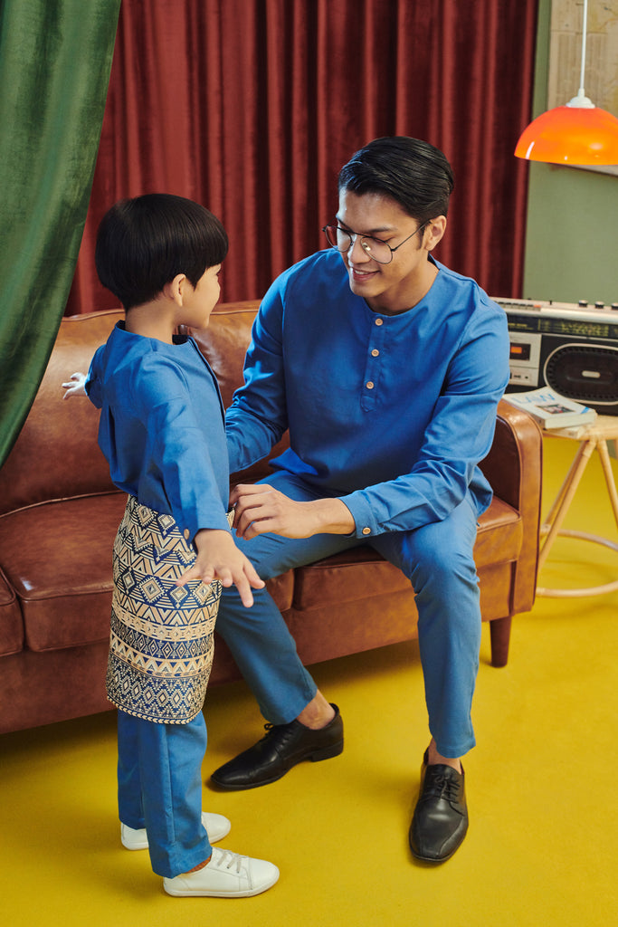 Steel Blue Colour Baju Melayu with Samping
