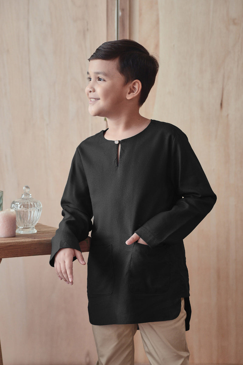 kurta budak plain hitam