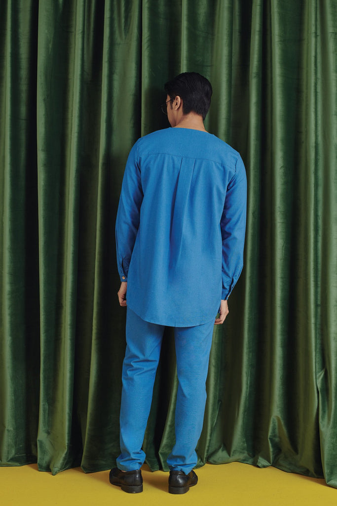 Steel Blue Colour Baju Melayu with Fit Pants