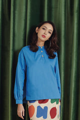 The Rona Women Peasant Blouse - Steel Blue