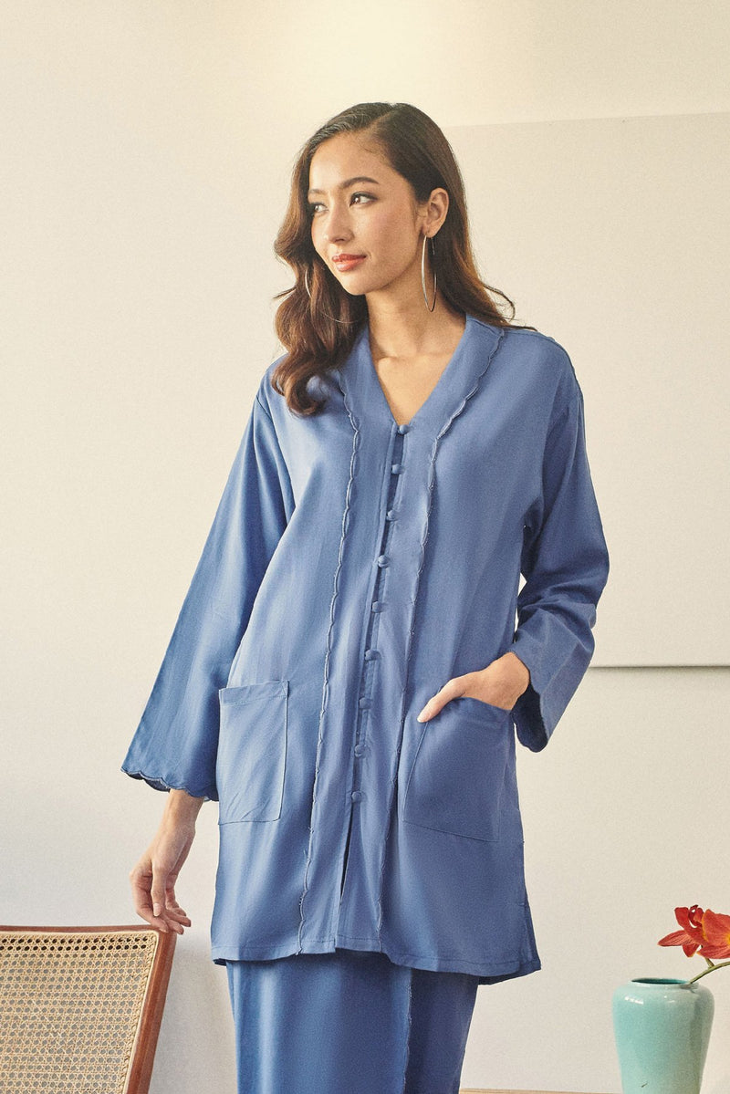 baju kebarung cotton biru