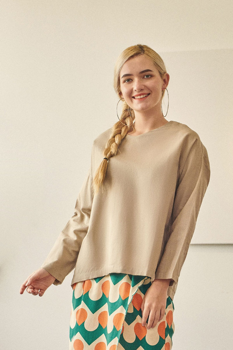 blouse cotton dewasa beige