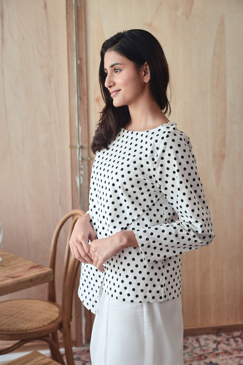 baju blouse perempuan corak polka dot