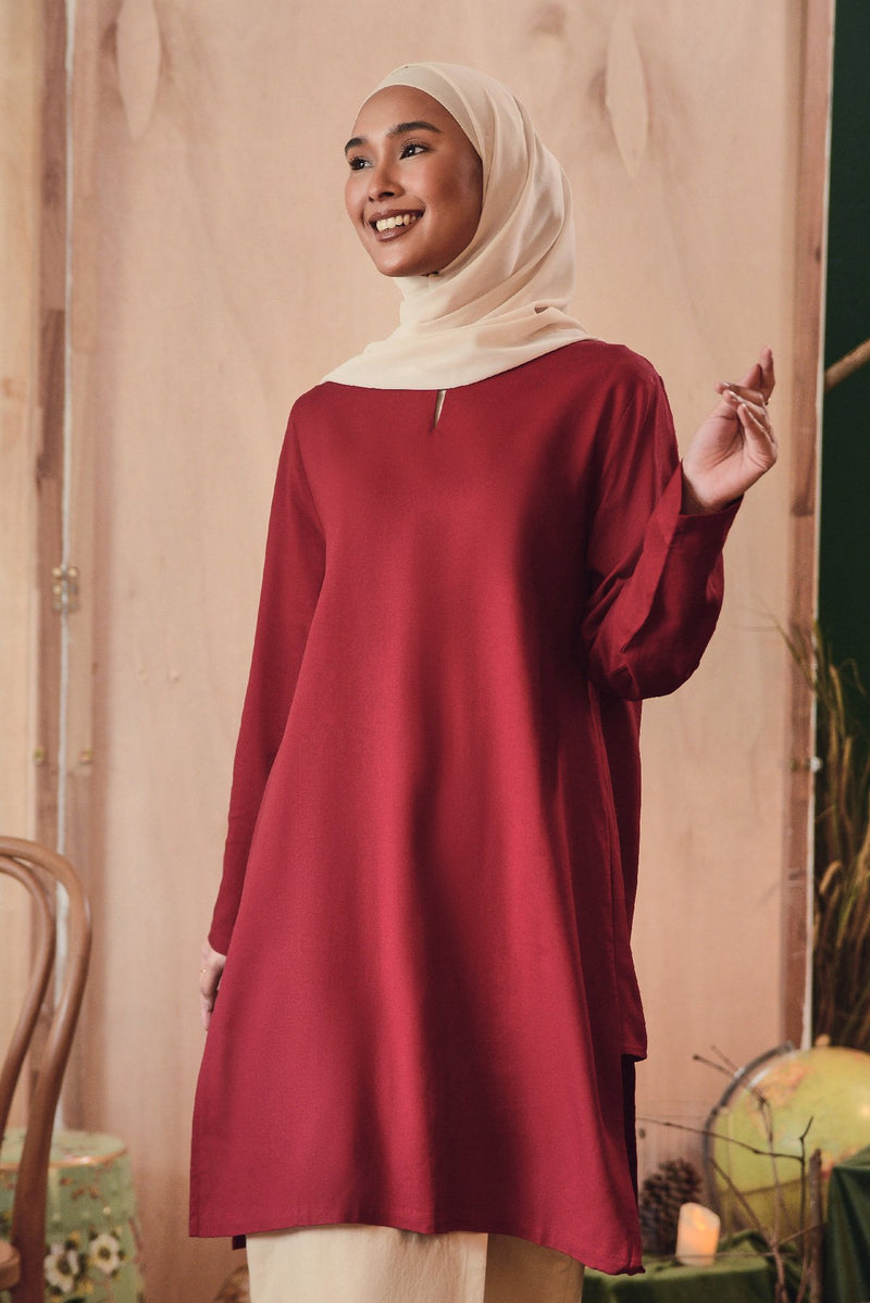 baju kurung cotton merah