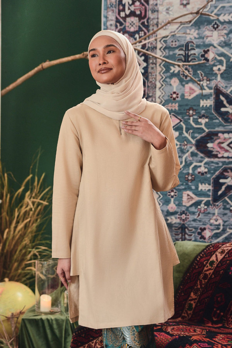 baju kurung cotton beige