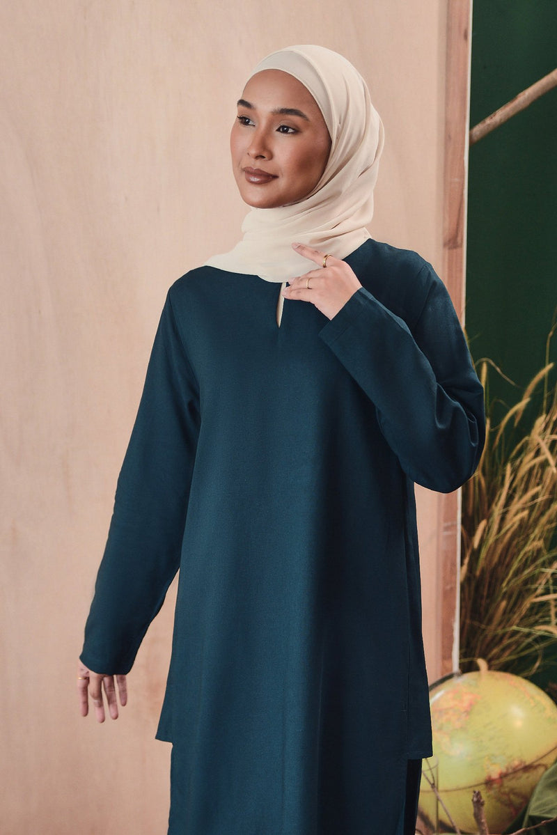 baju kurung cotton hijau