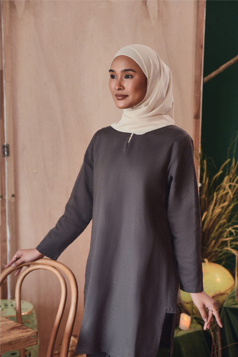 baju kurung cotton plain kelabu