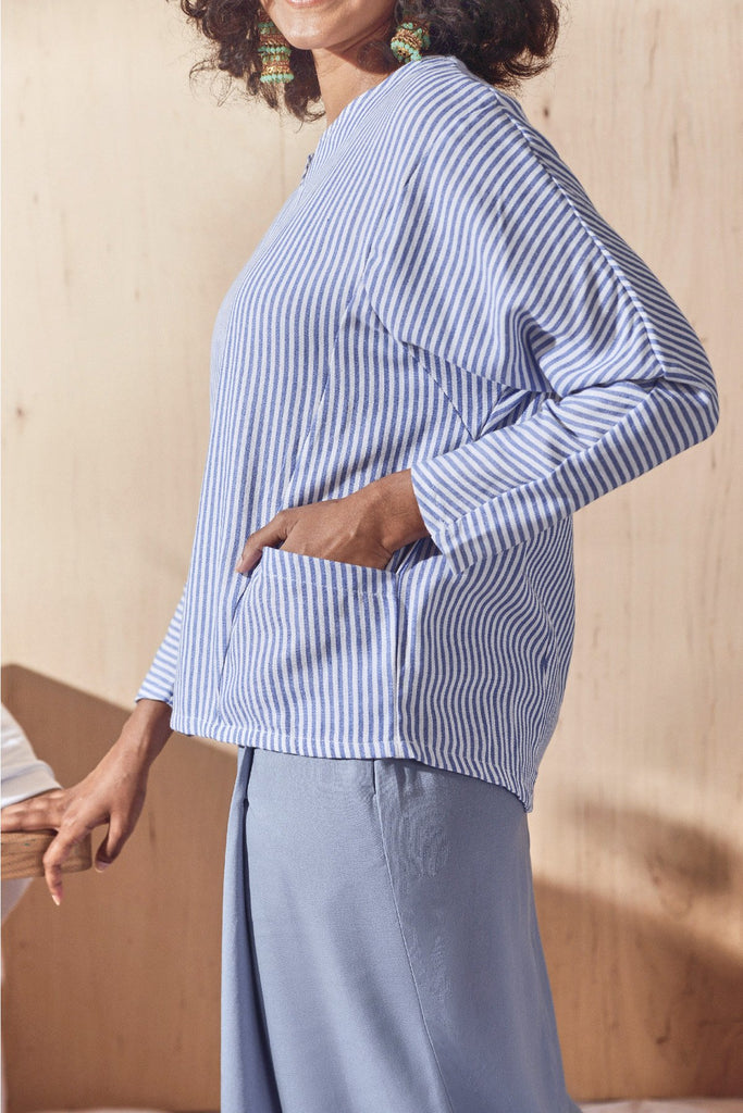 The Balik Women Dolman Sleeve Blouse - Oxford Stripe