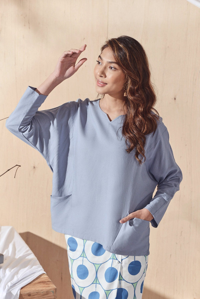 The Balik Women Dolman Sleeve Blouse - Light Pigeon Blue