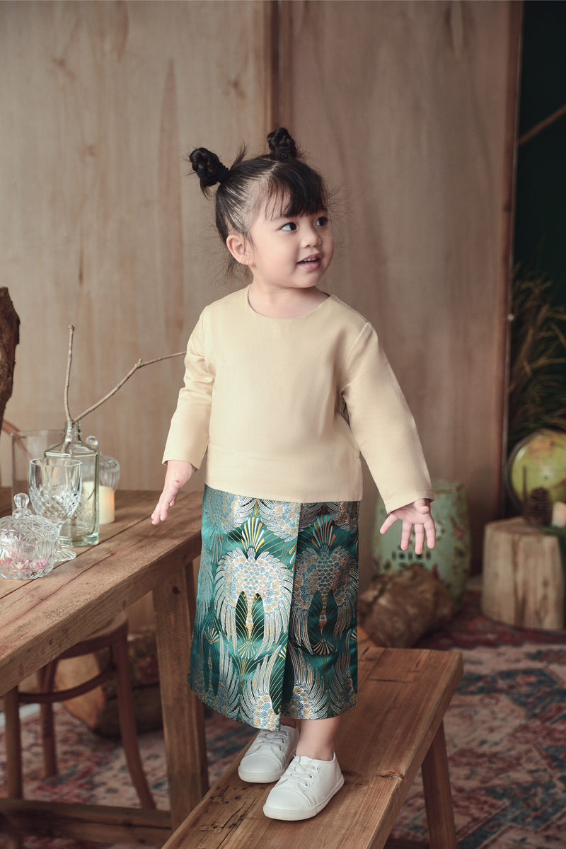 baju raya kurung kids beige with jacquard skirt
