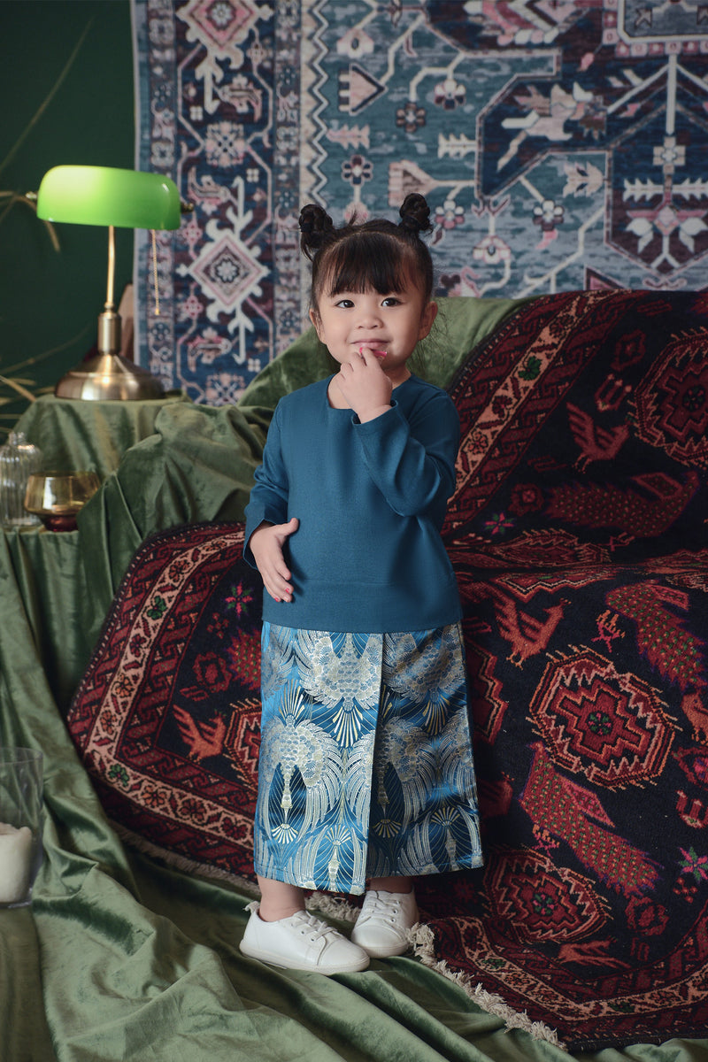 baju raya baby kurung biru dan kain jacquard biru