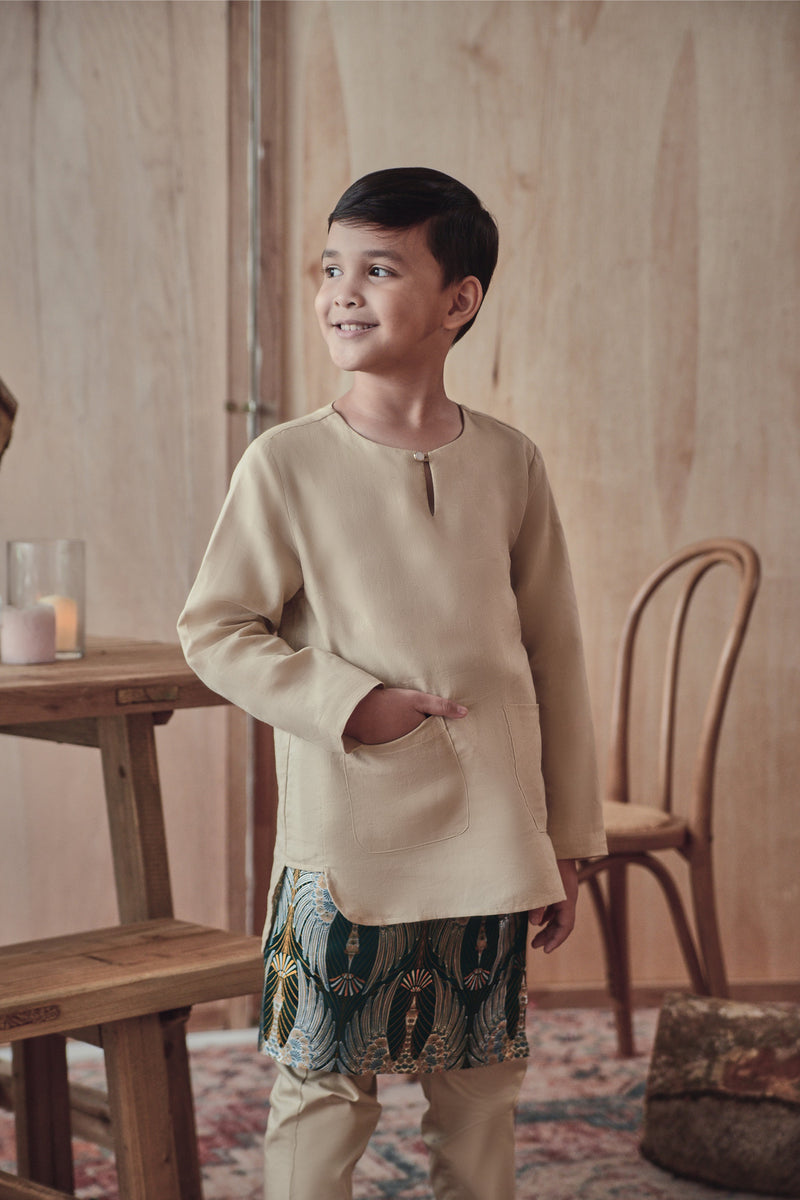 kurta cotton teluk belanga beige khaki