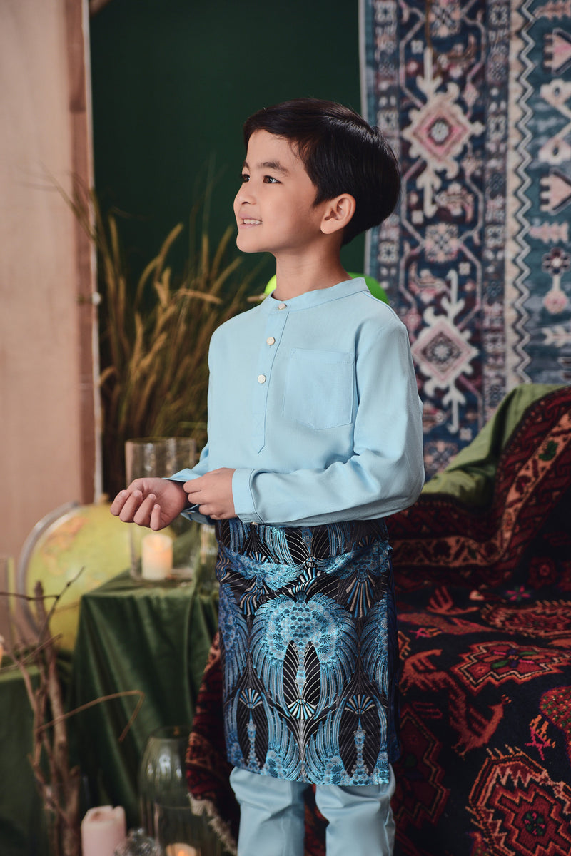 baju melayu cekak musang biru muda sepasang