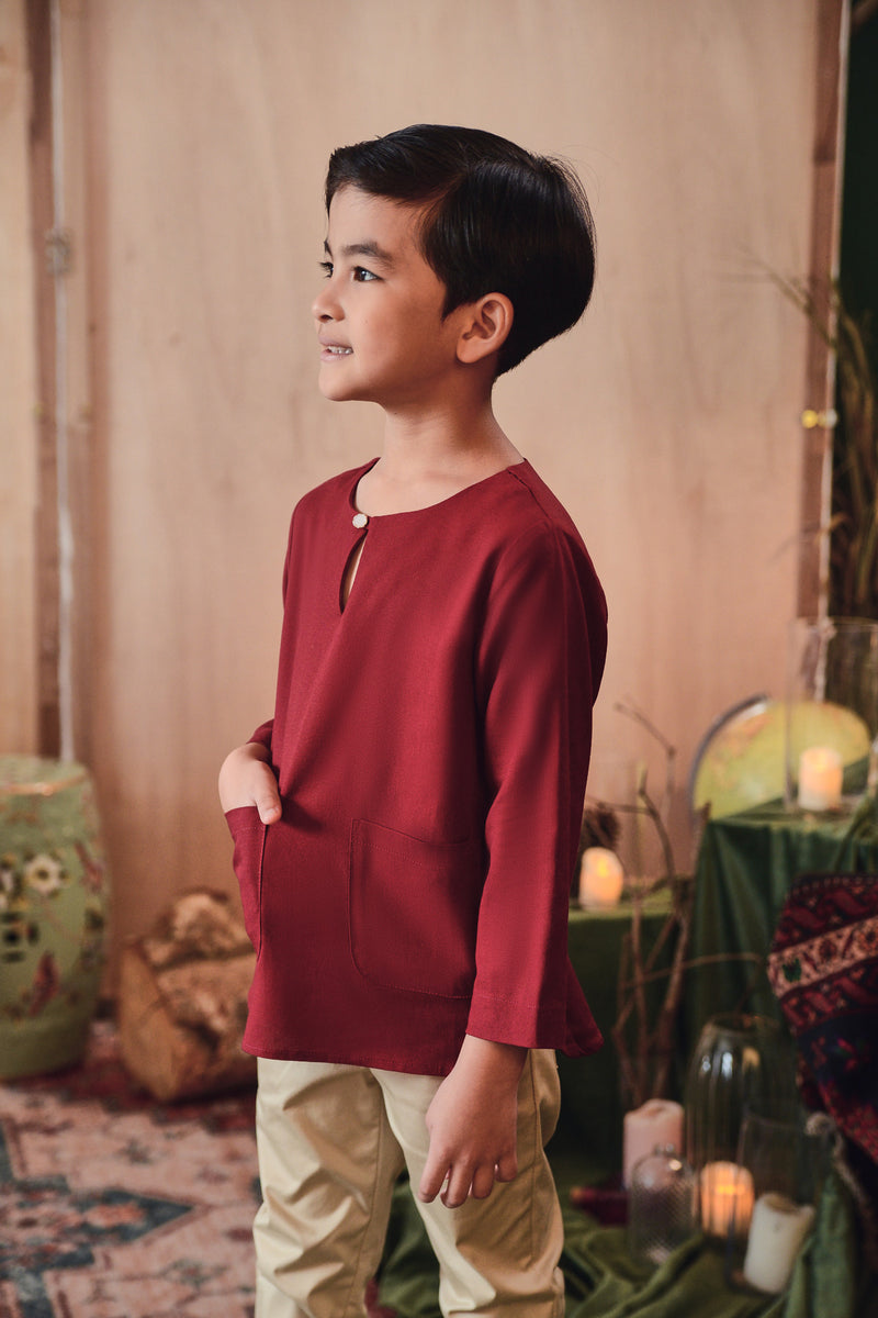 kurta cotton teluk belanga maroon