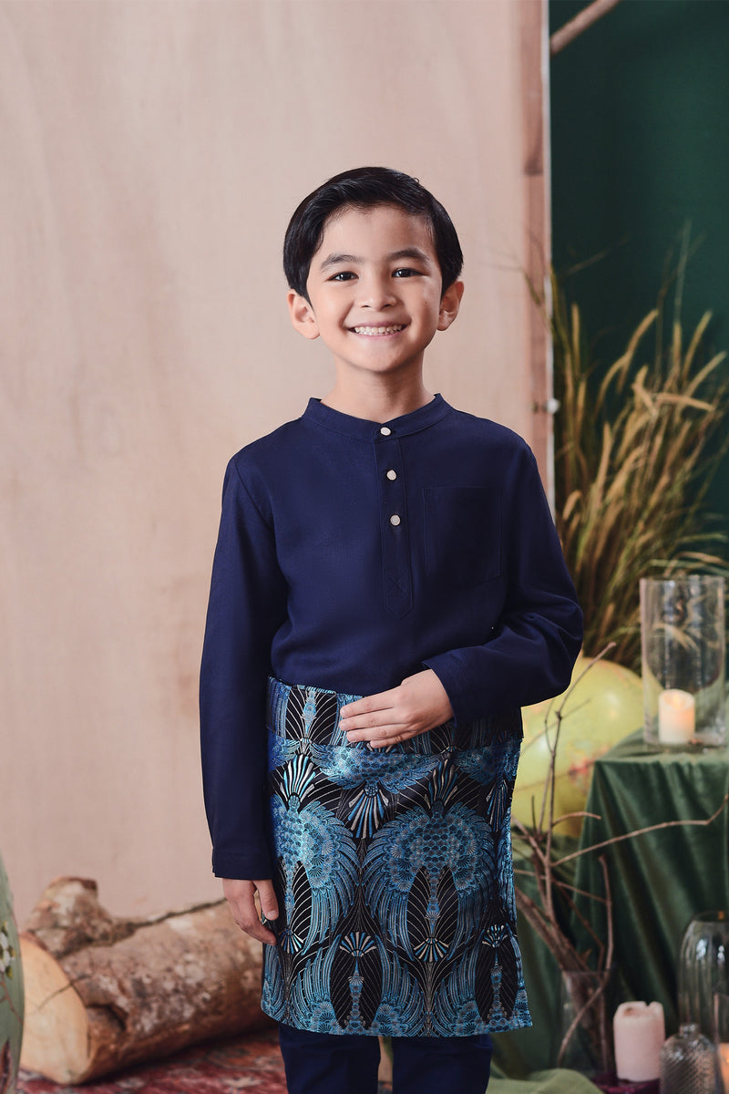 baju melayu budak lelaki biru gelap