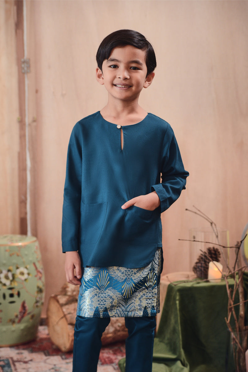kurta cotton teluk belanga teal