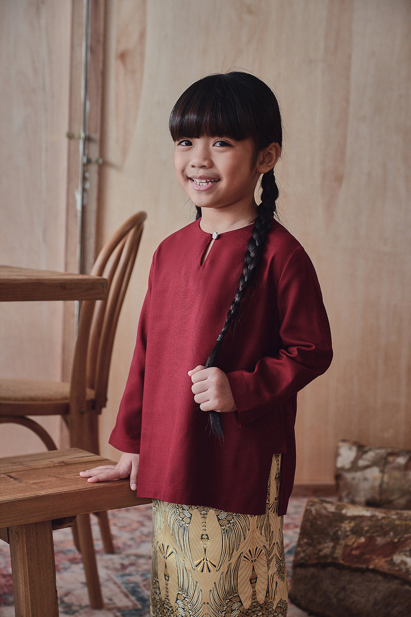 baju kurung cotton maroon